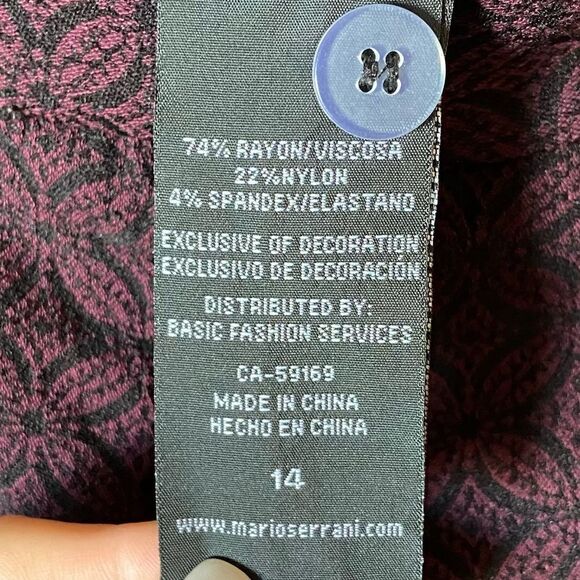 Mario Serrani Black Purple Pants Srtaight Leg Mid Rise Stretch Size 14 - Picture 8 of 10